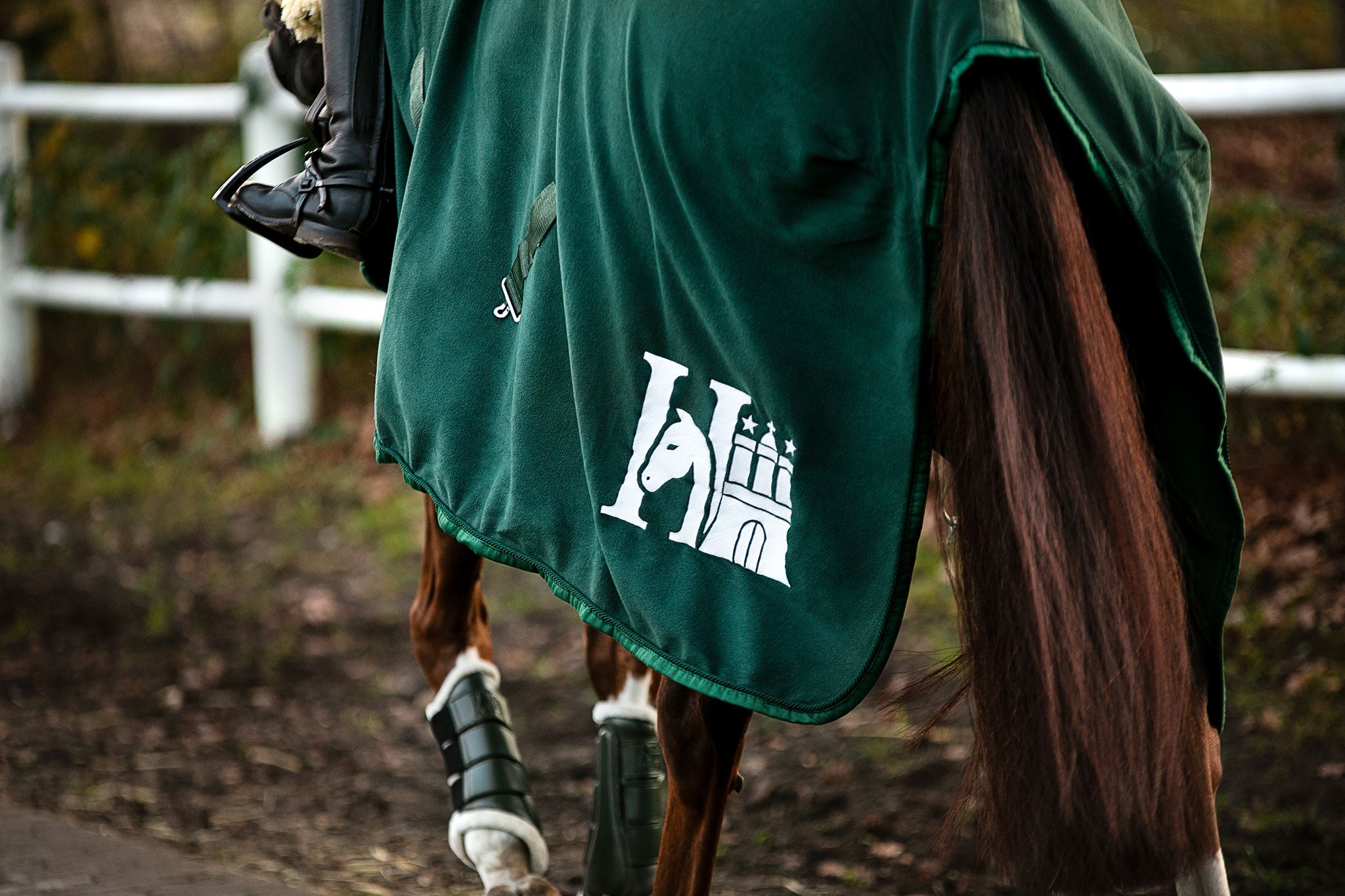 HanseHorse Abschwitzdecke und Classic Sports Gamaschen am Pferd, in den Farben Legacy Green