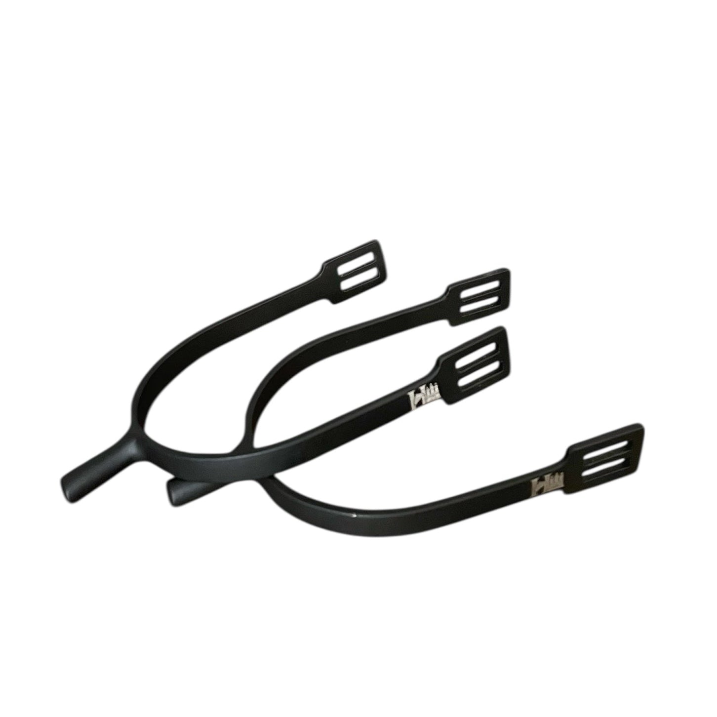 HanseHorse Sporen - Fine-Aid-Spur-Titanium-Black - für den Reiter. Detailaufnahme Logo