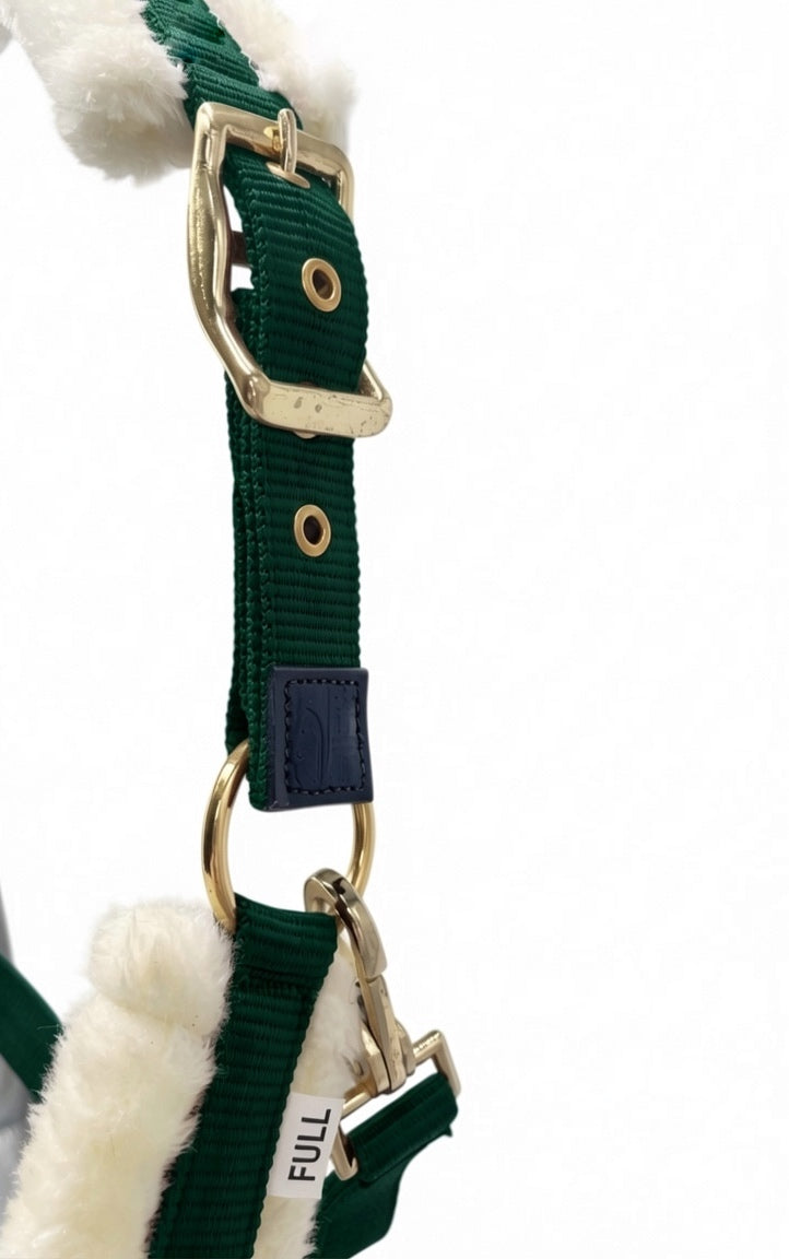 Detailaufnahme HanseHorse Halfter mit Plüsch in der Farbe Legacy Green für Pferde