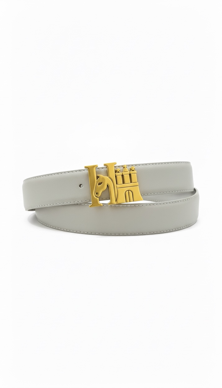 HanseHorse Logo Gold Buckle Belt - Ledergürtel in der Farbe Beige für den Reiter