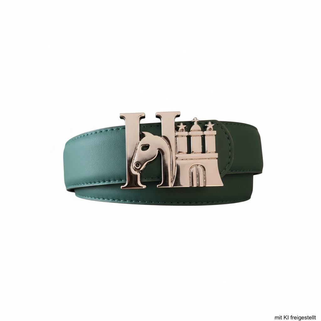 HanseHorse Logo Silber Buckle Belt - Ledergürtel in der Farbe Legacy Green für den Reiter