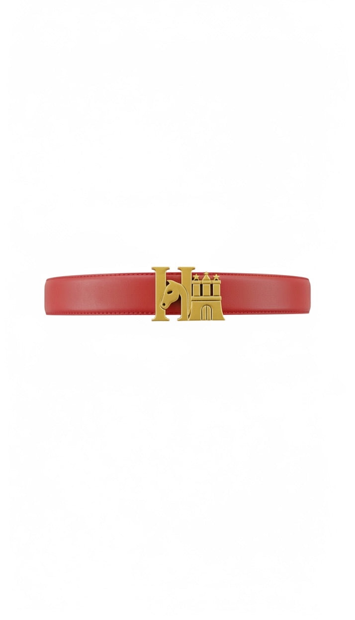 HanseHorse Logo Gold Buckle Belt - Ledergürtel in der Farbe Regatta Red für den Reiter