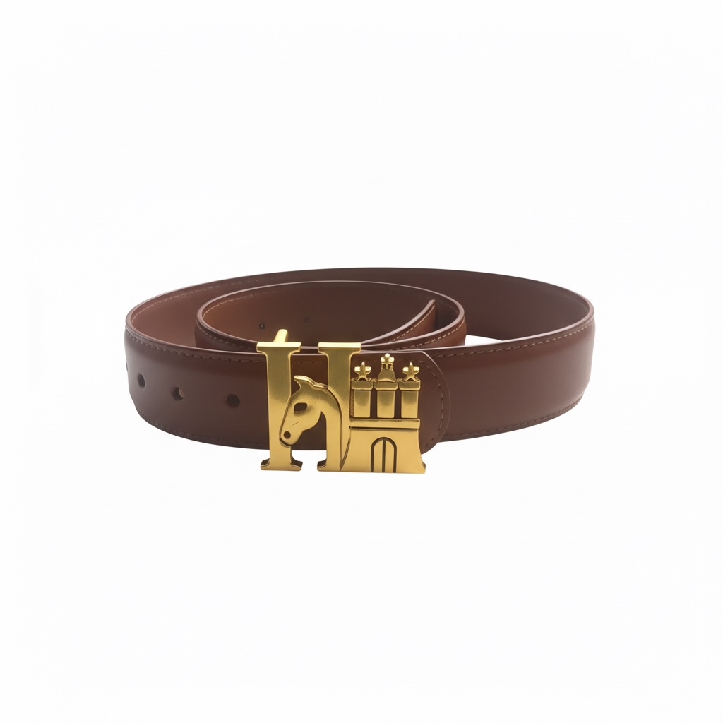 HanseHorse Logo Gold Buckle Belt - Ledergürtel in der Farbe Saddle Tan für den Reiter