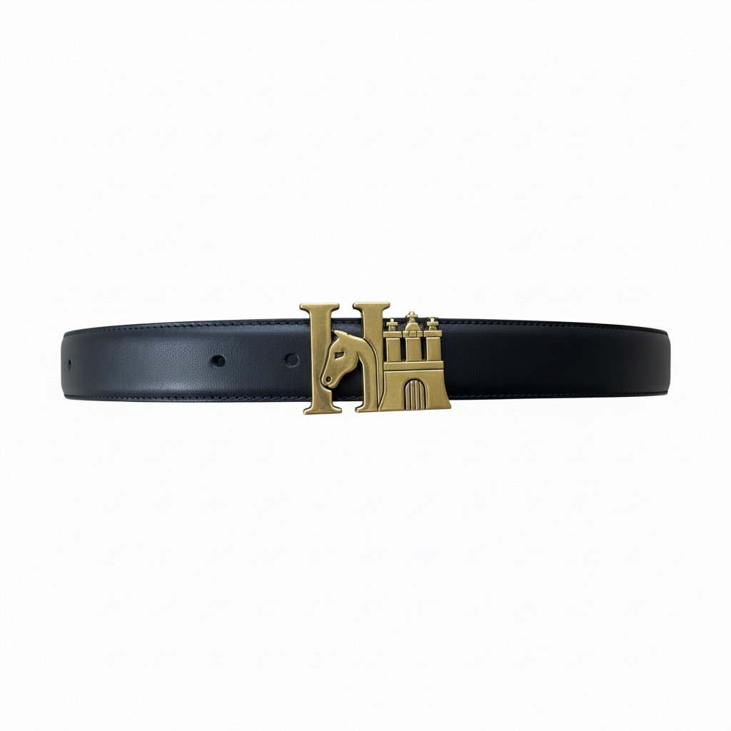 HanseHorse Logo Gold Buckle Belt Ledergürtel in der Farbe Classic Black für den Reiter