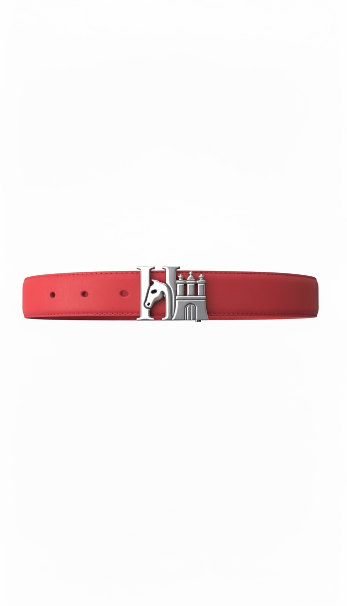 HanseHorse Logo Silber Buckle Belt - Ledergürtel in der Farbe Regatta Red für den Reiter