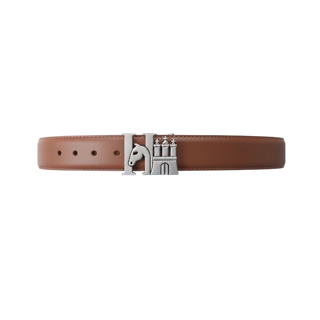 HanseHorse Logo Gold Buckle Belt - Ledergürtel in der Farbe Saddle Tan / Cognac für den Reiter