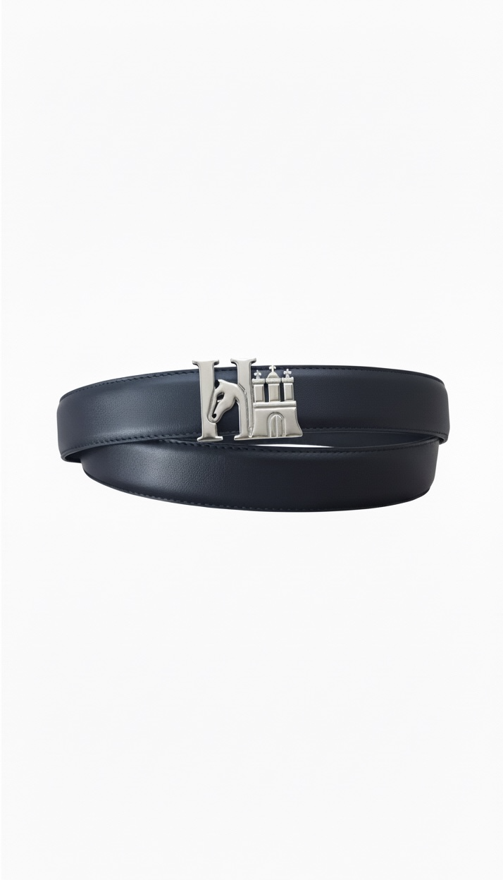 HanseHorse Logo Silber Buckle Belt - Ledergürtel in der Farbe Classic Black für den Reiter